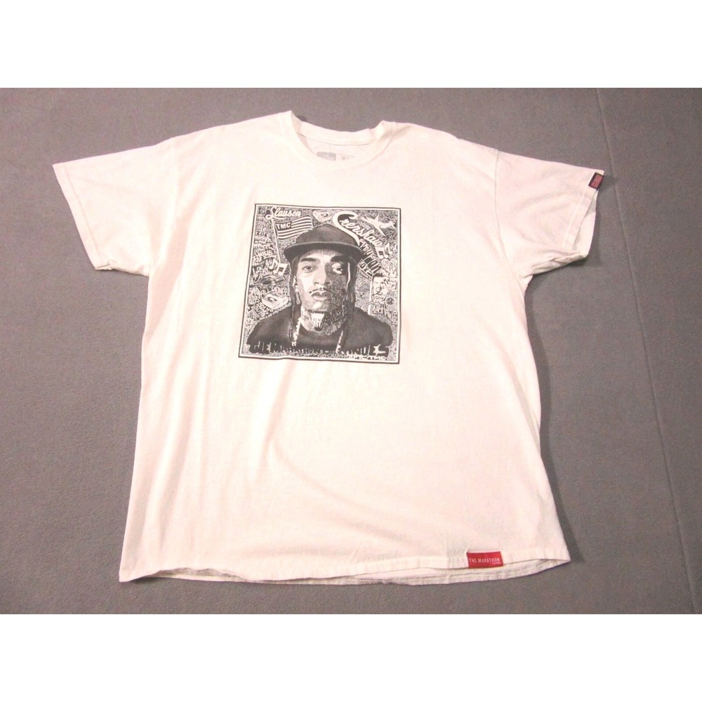 Nipsey Hussle Shirt Mens XL White Black Rap Tee The Marathon Run A Lap Slauson